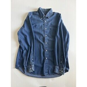Vtg LANDS END Denim Jean Light Blue Chambray Casual Button Down Shirt 16.5 Large